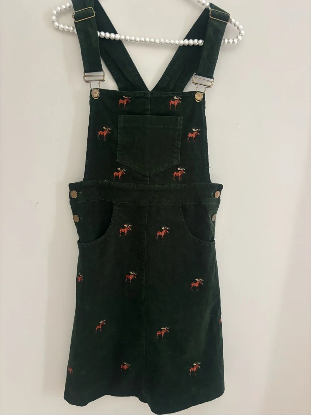 Kiel James Patrick Dark Green Corduroy Overall Dress with moose - xs - Picture 1 of 1